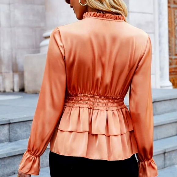 Brand New Ruffle Satin Peplum Top - Picture 3 of 9